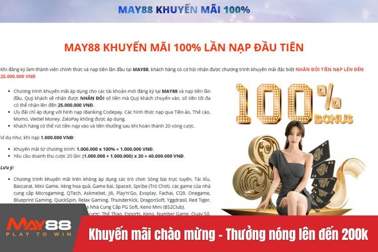 Khuyến mãi chào mừng - Thưởng nóng lên đến 200k